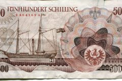 Banconota da 500 scellini austriaci del 1905 con effige del Civetta, il primo piroscafo a vapore