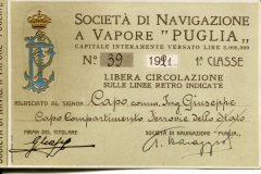 Tessera Societa di Navigazione a Vapore Puglia