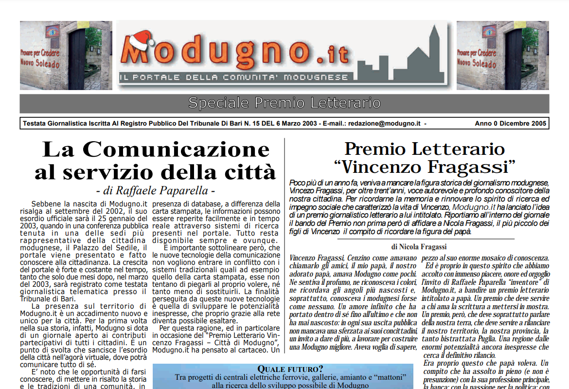modugno.it - premio letterario vincenzo fragassi